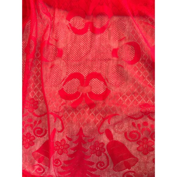 Vintage Red Lace Rectangle Christmas Tablecloth Cover Bell Tree Ribbon Ornament - Picture 5 of 7